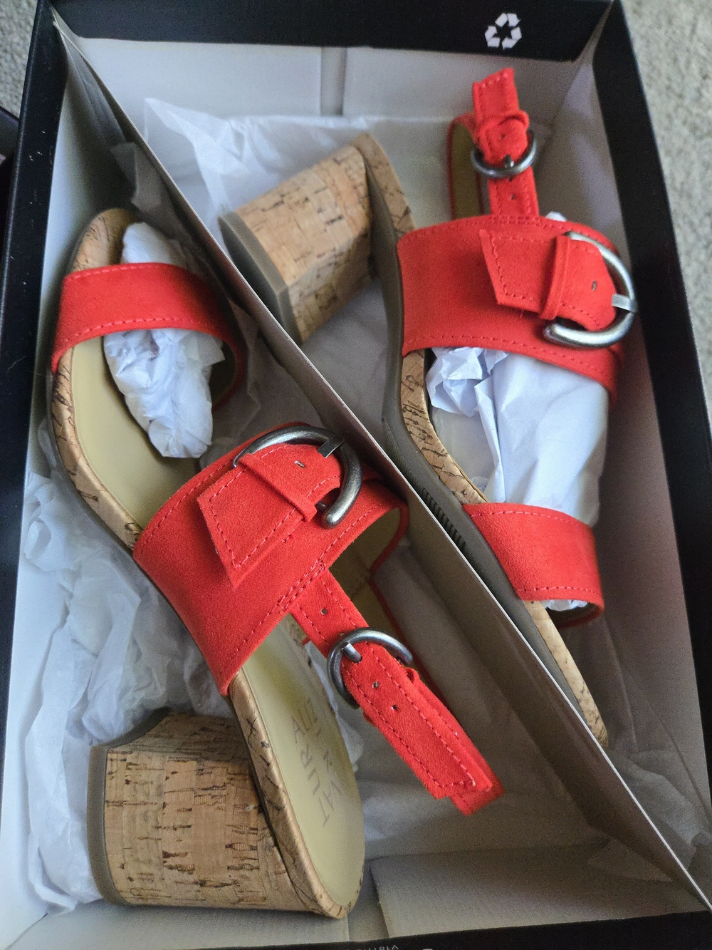 Naturalizer Women’s Red Suede Cork Block Heel Sandals